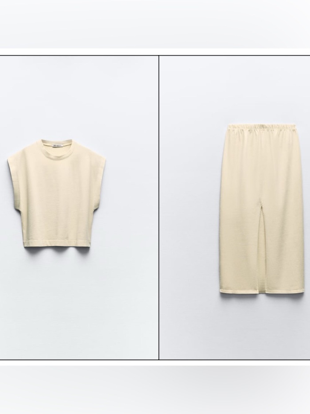 ZARA // Shirt & Mid Length Cotton Skirt Set in Butter Yellow